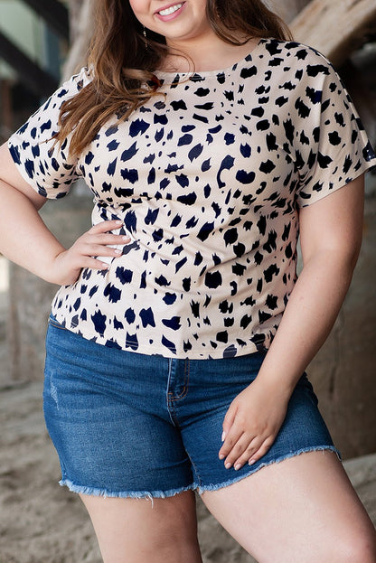 Plus Size Leopard Print Twist Open Back Top - Plus Size Clothing