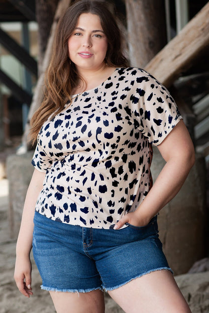 Plus Size Leopard Print Twist Open Back Top - Plus Size Clothing