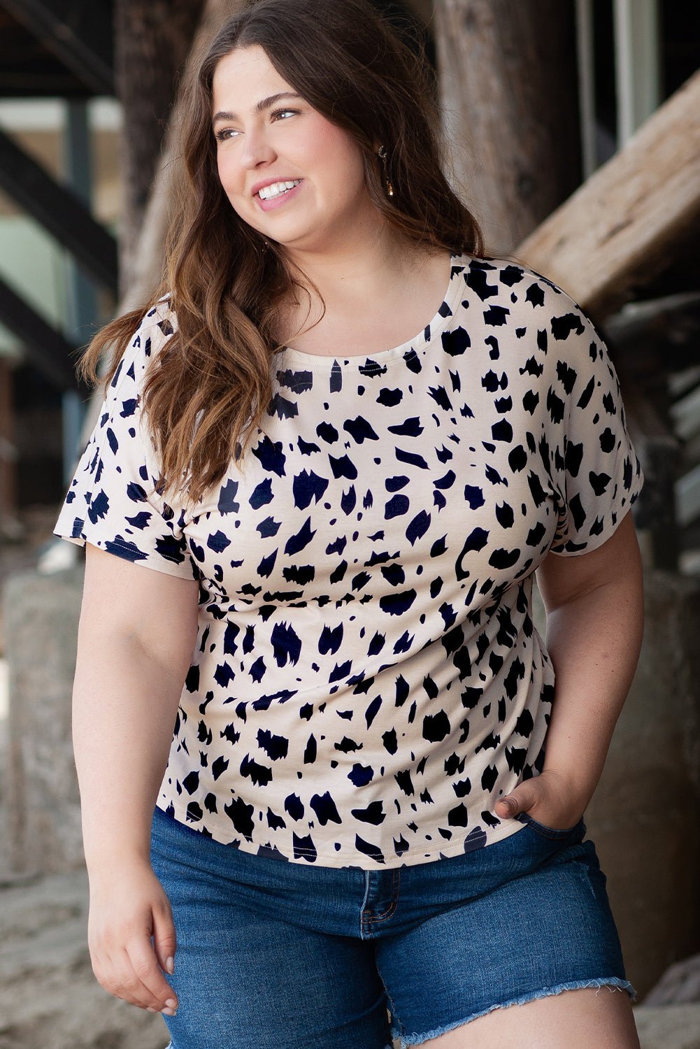 Plus Size Leopard Print Twist Open Back Top - Plus Size Clothing