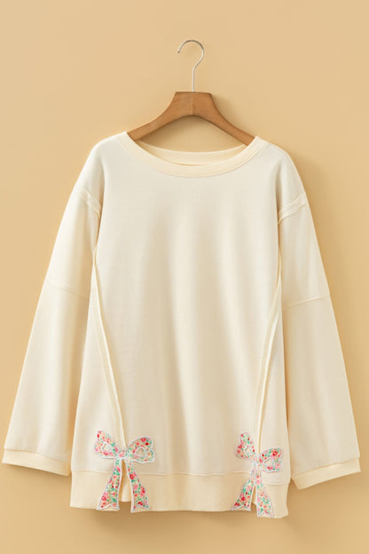 Plus Size Raw Seam Floral Bow Patched Baggy Pullover - Plus Size XL-4XL - View 4