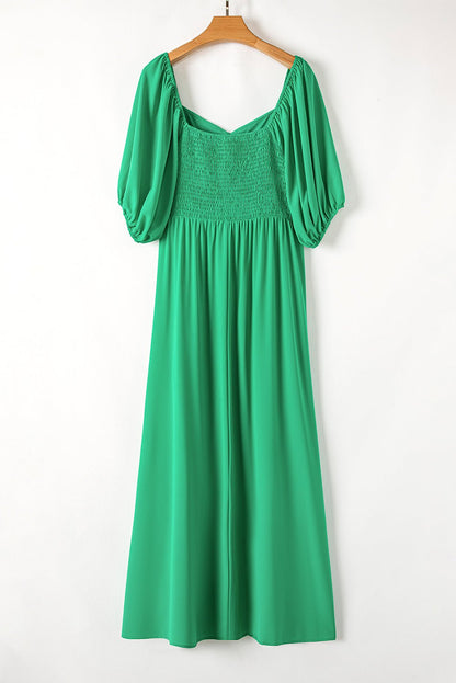 Plus Size Ruched Front Puff Sleeve Long Dress - Plus Size Clothing