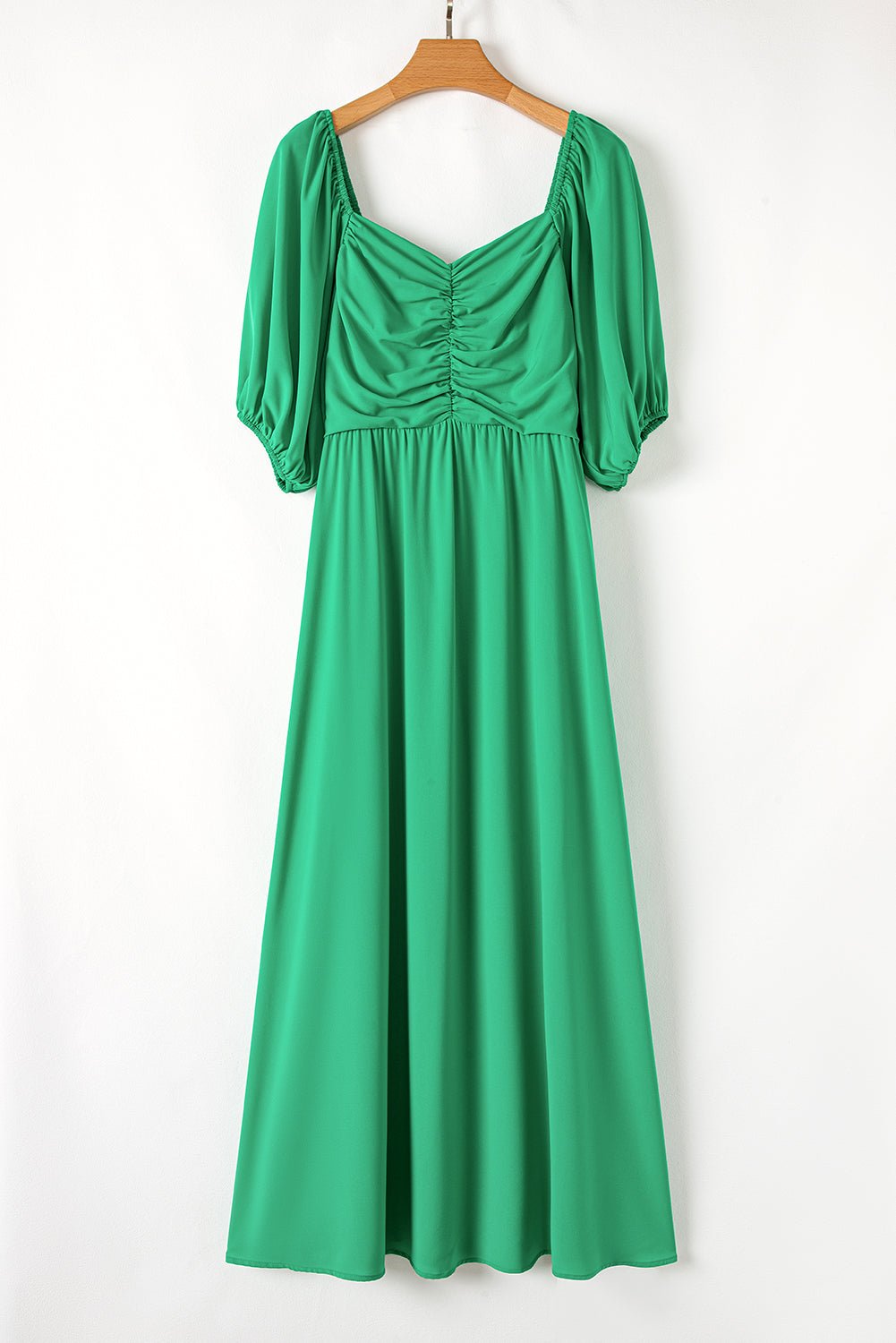 Plus Size Ruched Front Puff Sleeve Long Dress - Plus Size Clothing