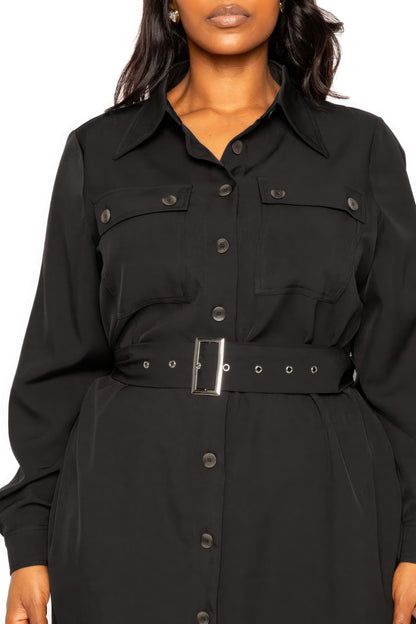Plus size women's satin belted jacket dress — XL to 4XL
