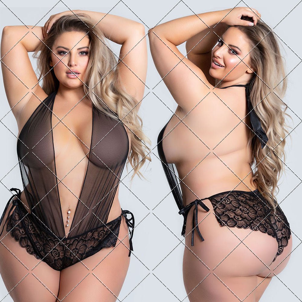 Plus Size Sexy Lace See-Through One-Piece Nightdress - Plus Size XL-4XL - View 1