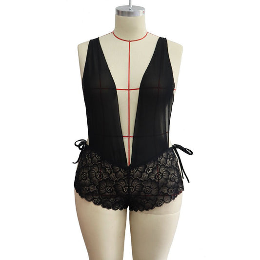 Plus Size Sexy Lace See-Through One-Piece Nightdress - Plus Size XL-4XL - View 2