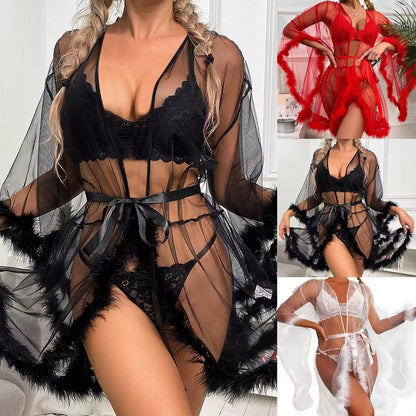 Plus Size Sheer Openwork Raw-Edge Nightgown - Plus Size XL-4XL - View 1