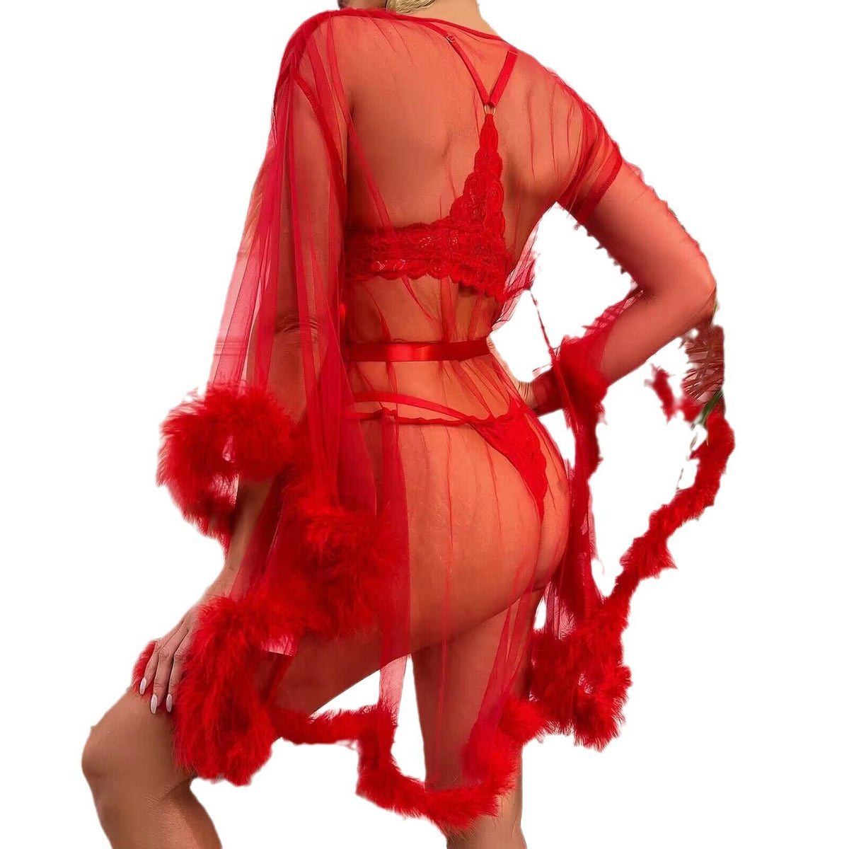 Plus Size Sheer Openwork Raw-Edge Nightgown - Plus Size XL-4XL - View 3