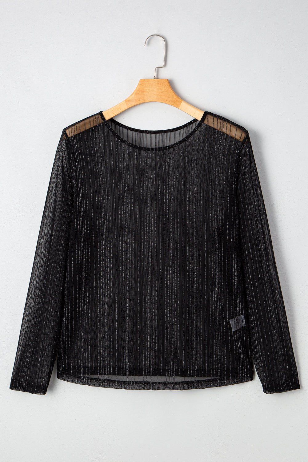 Plus Size Shimmer Textured Mesh Fitted Long Sleeve Top - Plus Size Clothing