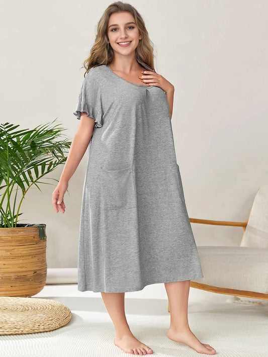 Plus Size Short Sleeve Lounge Dress - Plus Size Clothing