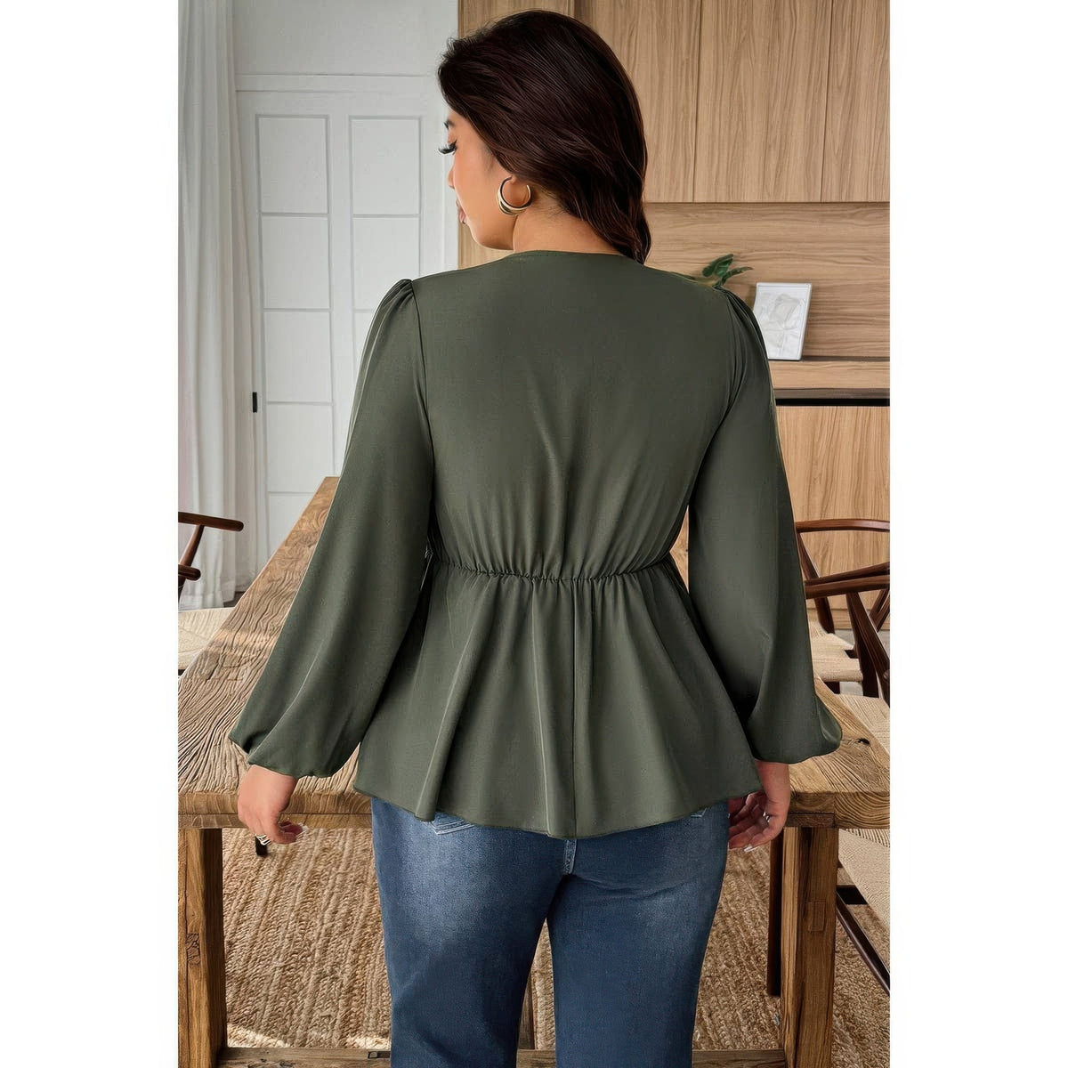 Plus Size Solid V Neck Lace Patchwork Shirt - Plus Size XL-4XL - View 8