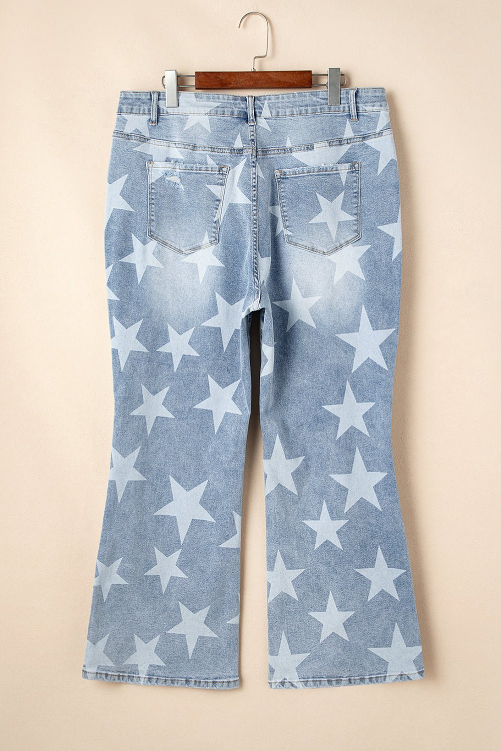 Plus Size Star Printed Destroyed Slit Knee Jeans - Plus Size Clothing