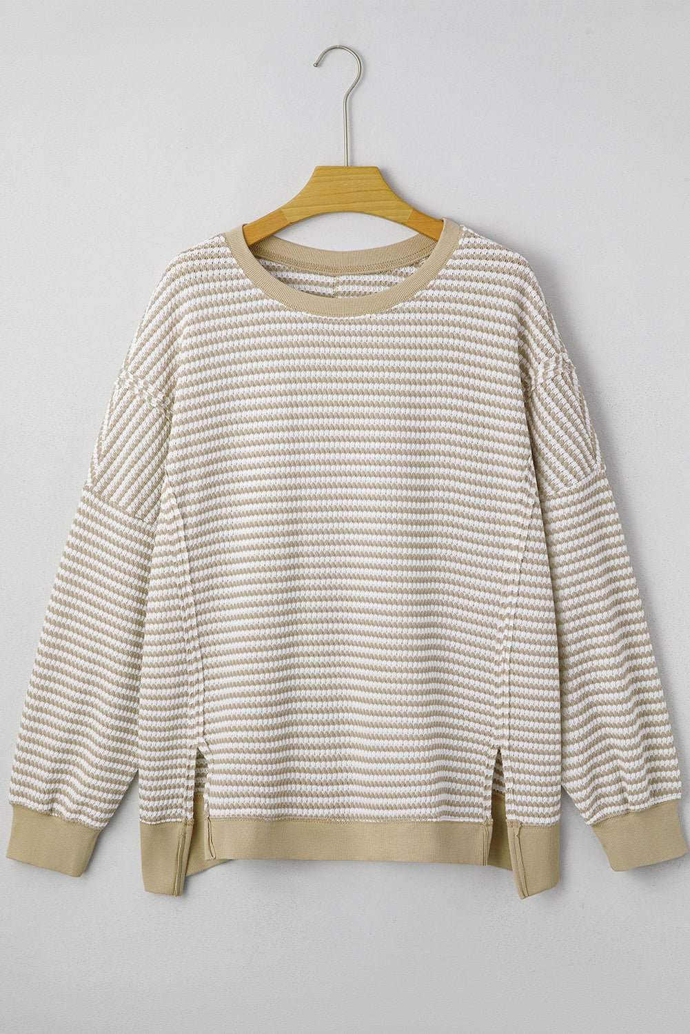 Plus Size Striped Breathable Knit Ribbed Trim Top - Plus Size Clothing