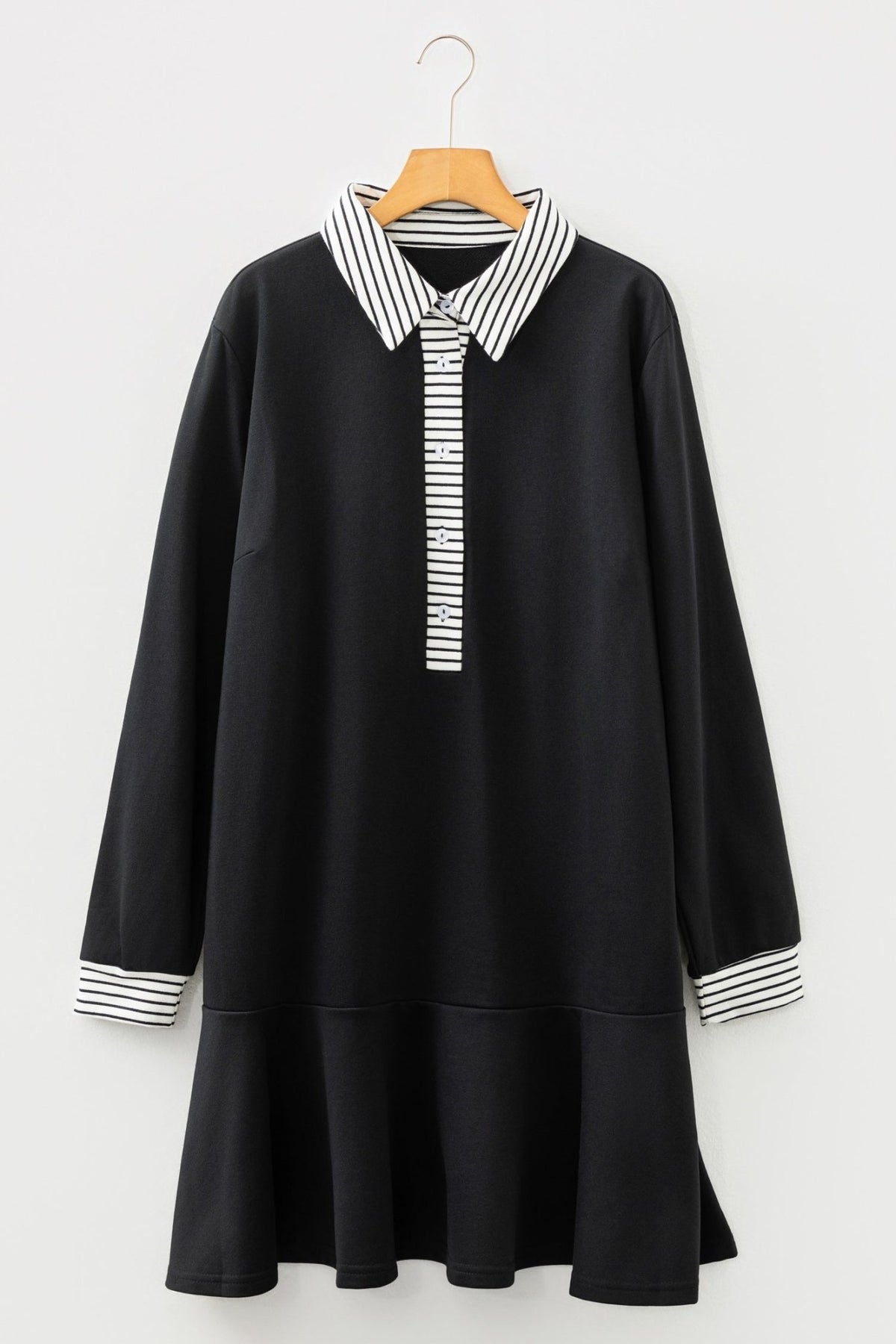 Plus Size Striped Polo Collar Ruffle Hem Shift Dress - Plus Size Clothing