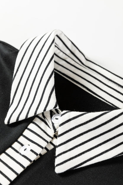 Plus Size Striped Polo Collar Ruffle Hem Shift Dress - Plus Size Clothing
