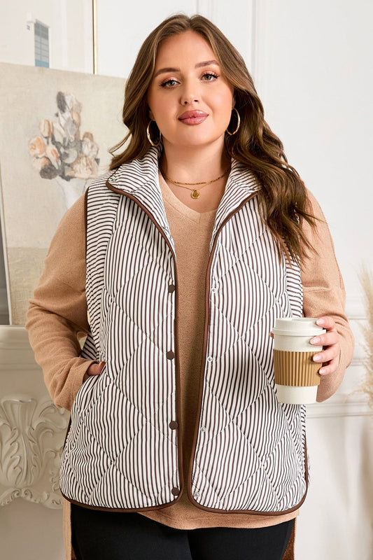 Plus Size Striped Quilted Wavy Hem Vest - Plus Size XL-4XL - View 1