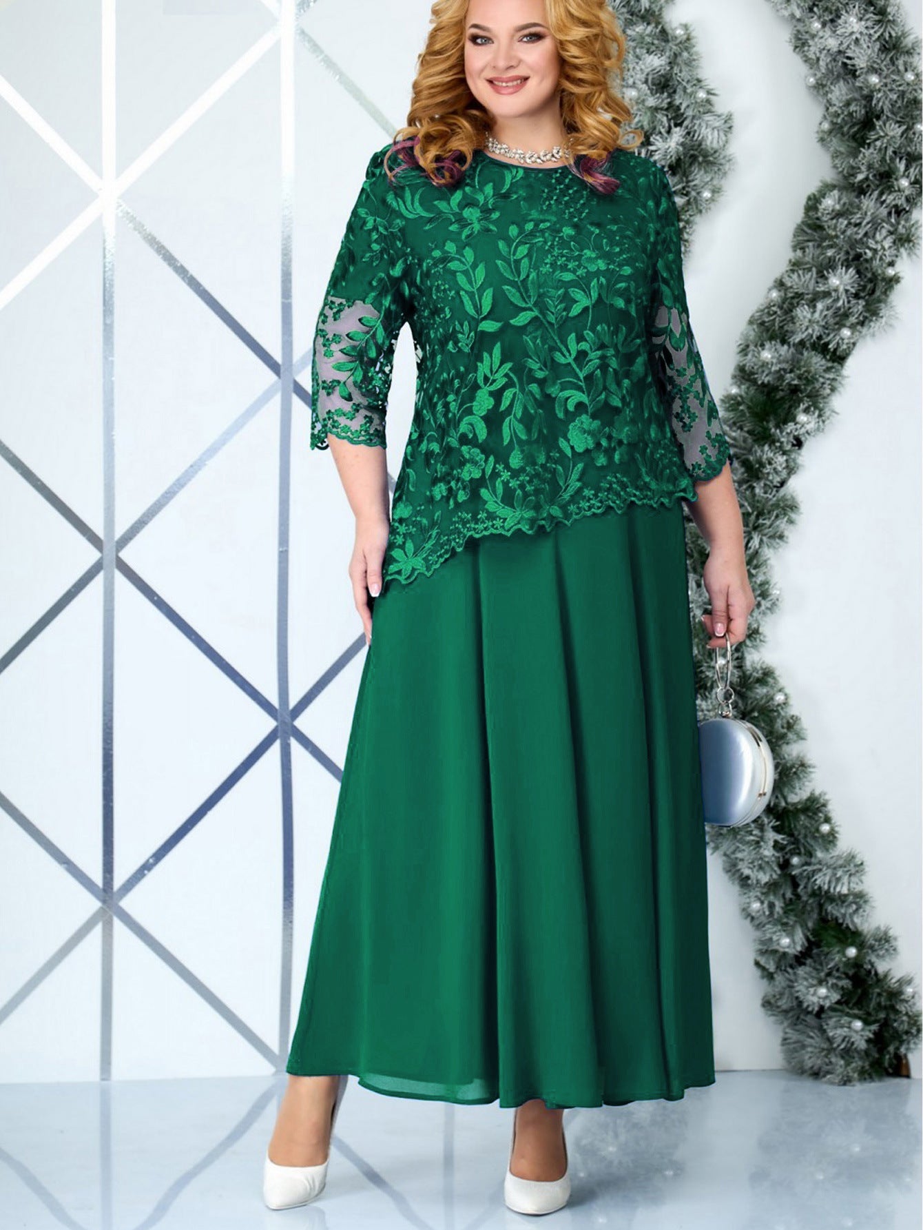 Plus Size Water-Soluble Embroidery Lace Chiffon Dress - Plus Size XL-4XL - View 6