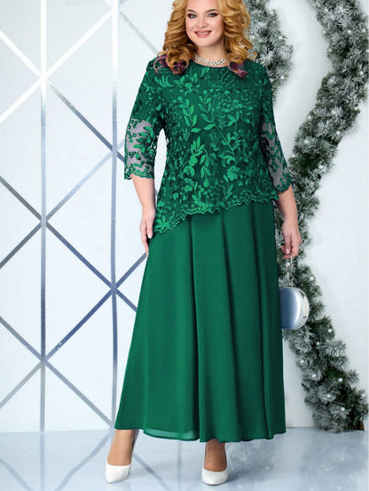 Plus Size Water-Soluble Embroidery Lace Chiffon Dress - Plus Size XL-4XL - View 2