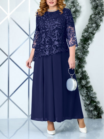 Plus Size Water-Soluble Embroidery Lace Chiffon Dress - Plus Size XL-4XL - View 10