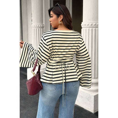 Plus Size Wide Long Sleeve Striped Shirt - Plus Size XL-4XL - View 5