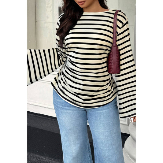 Plus Size Wide Long Sleeve Striped Shirt - Plus Size XL-4XL - View 2