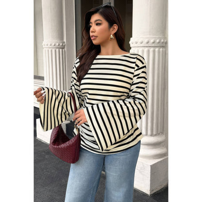 Plus Size Wide Long Sleeve Striped Shirt - Plus Size XL-4XL - View 4