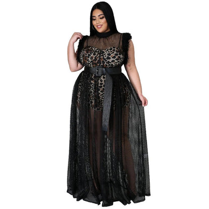 Plus Size Women's Sexy Mesh Maxi Dress - Plus Size Clothing