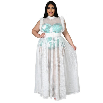 Plus Size Women's Sexy Mesh Maxi Dress - Plus Size Clothing