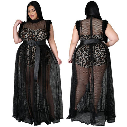 Plus Size Women's Sexy Mesh Maxi Dress - Plus Size Clothing