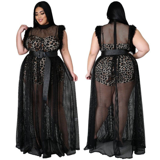 Plus Size Women's Sexy Mesh Maxi Dress - Plus Size Clothing