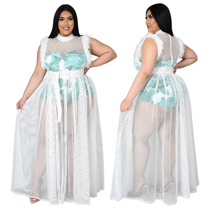 Plus Size Women's Sexy Mesh Maxi Dress - Plus Size Clothing