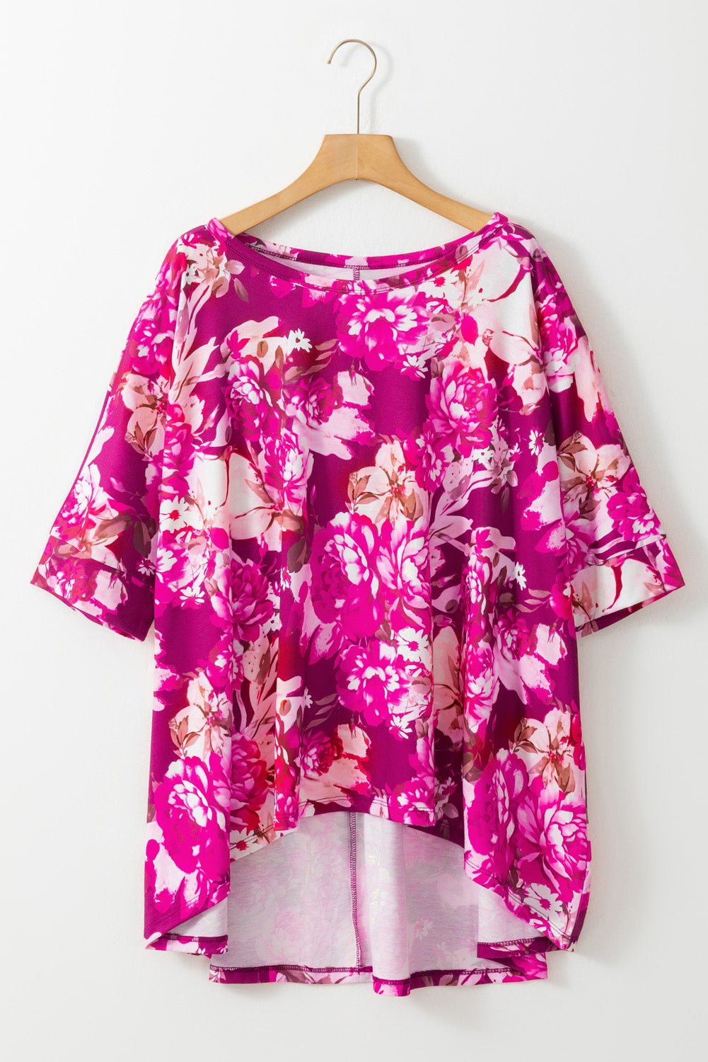 Plus Size Red Floral Print Short Sleeve Blouse - Plus Size XL-4XL - View 8