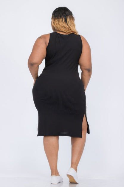 plus-size-ribbed-slit-midi-dress