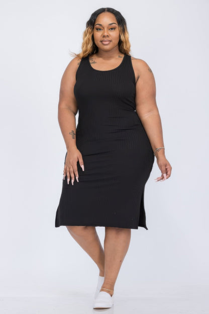plus-size-ribbed-slit-midi-dress