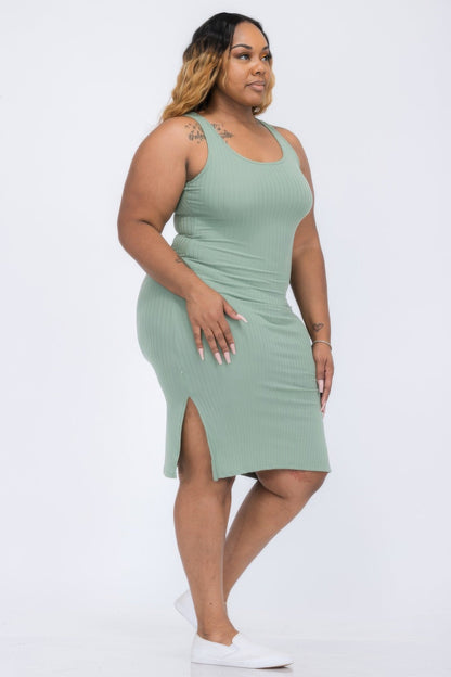 plus-size-ribbed-slit-midi-dress