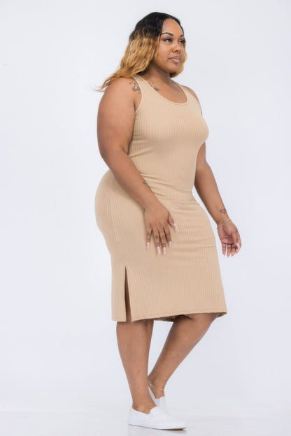plus-size-ribbed-slit-midi-dress