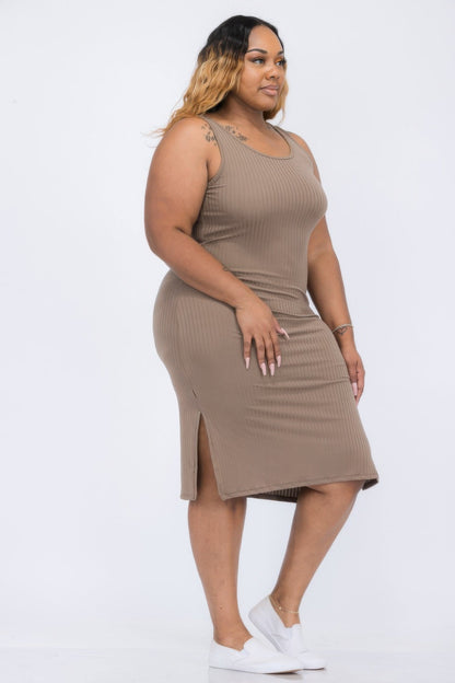 plus-size-ribbed-slit-midi-dress