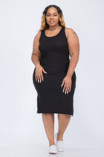 plus-size-ribbed-slit-midi-dress