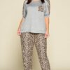 Plus Size Cute Animal Print Pocket French Terry Casual Top Tops