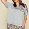 Plus Size Cute Animal Print Pocket French Terry Casual Top Tops