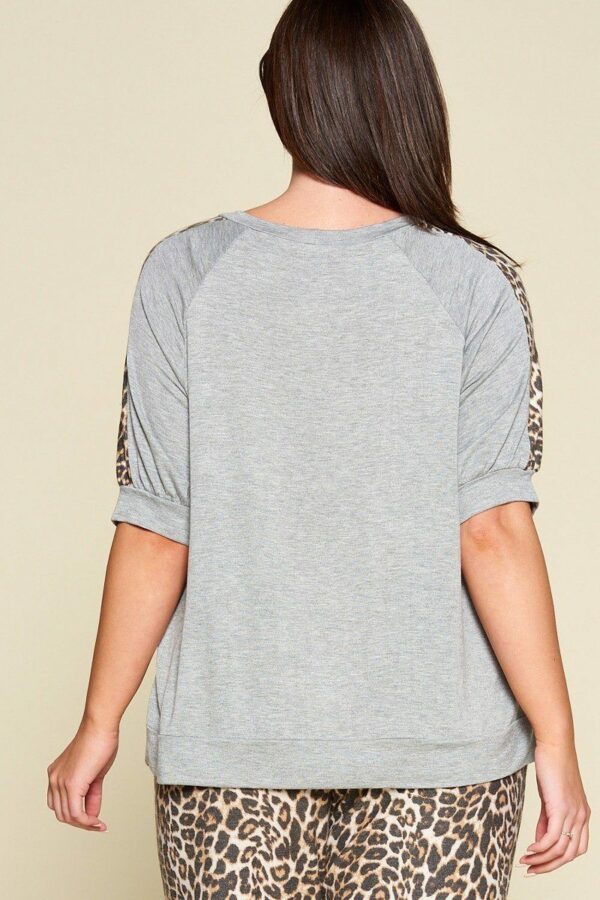 Plus Size Cute Animal Print Pocket French Terry Casual Top Tops