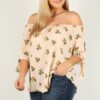 Plus Size Floral Print, Top Tops