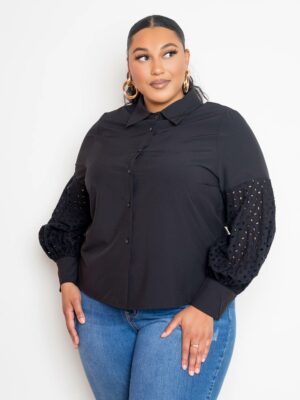 Blouse With Punched Sleeves Tops