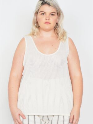 Plus Size Sheer Ivory Ribbed Causal Tank Top Tops