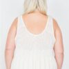 Plus Size Sheer Ivory Ribbed Causal Tank Top Tops