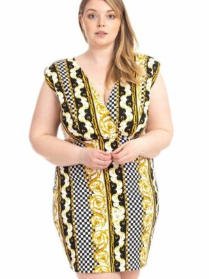 Plus Size Boarder Print  V-neck Bodycon Dress Dresses