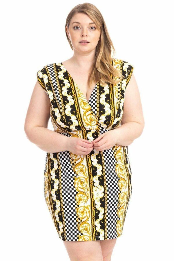 Plus Size Boarder Print  V-neck Bodycon Dress Dresses