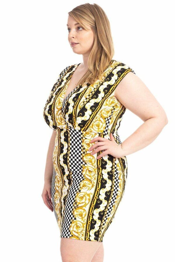 Plus Size Boarder Print  V-neck Bodycon Dress Dresses