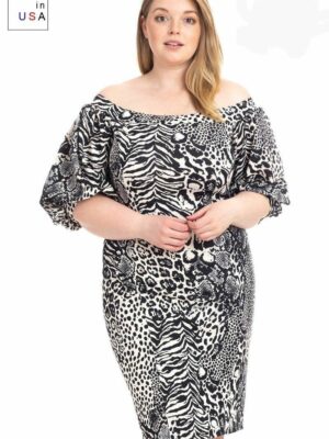 Plus Size  Animal Print Crepe Stretch Bodycon Dress Dresses