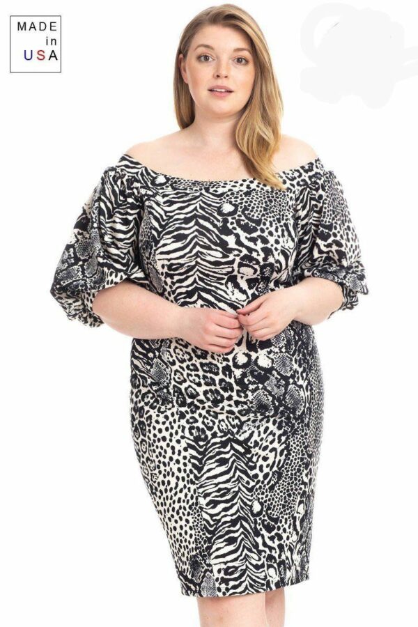 Plus Size  Animal Print Crepe Stretch Bodycon Dress Dresses