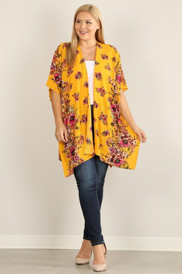 Plus Size Floral Print Kimono outerwear